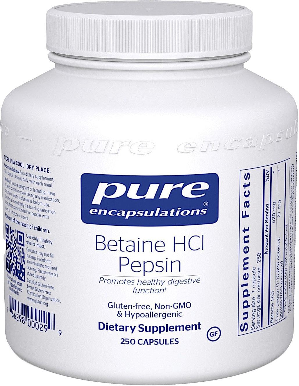 Betaine HCI Pepsin, 250 Capsules , Brand_Pure Encapsulations caps Emersons Form_Capsules Requires Consultation Size_250 Capsules