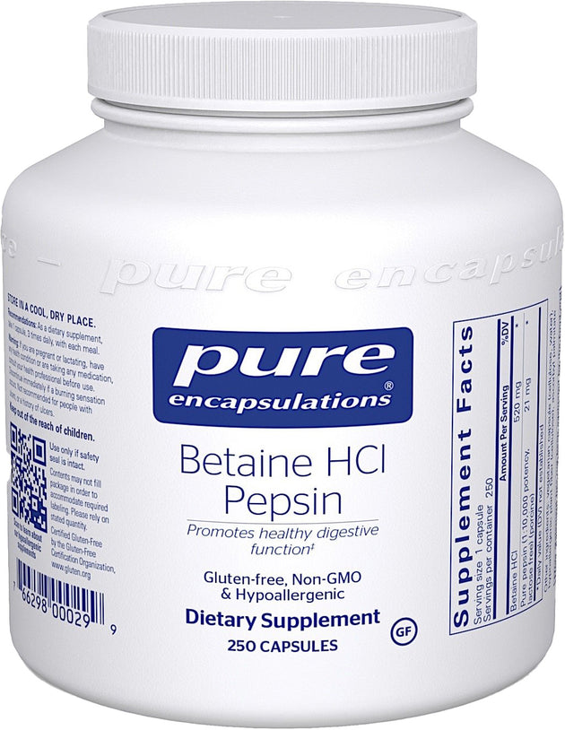 Betaine HCI Pepsin, 250 Capsules , Brand_Pure Encapsulations Emersons