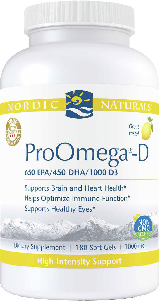 ProOmega®-D, 650 EPA 450 DHA 1000 D3 1000 mg, Lemon Flavor, 180 Softgels ,