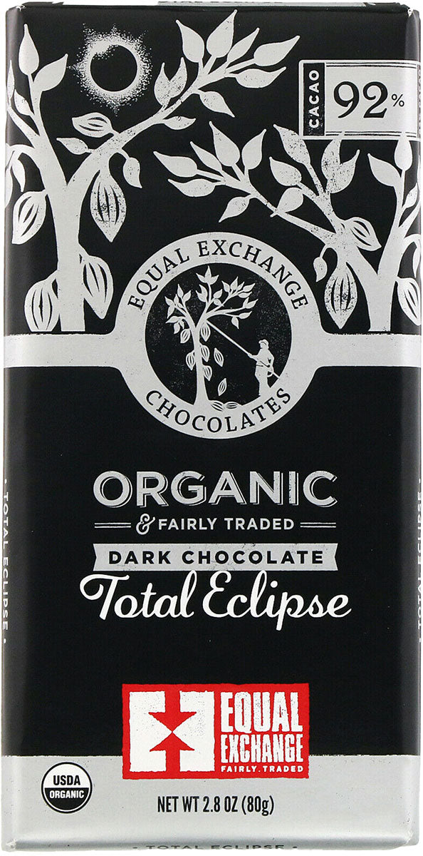 Total Eclipse - Organic and Fairly Traded Dark Chocolate, 92% Cacoa, 2.8 Oz (80 g) Bar , Brand_Equal Exchange Form_Bar Size_2.8 Oz