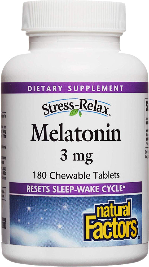 Melatonin, 3 mg, 180 Chewable Tablets , Brand_Natural Factors Form_Chewable Tablets Potency_3 mg Size_180 Caps