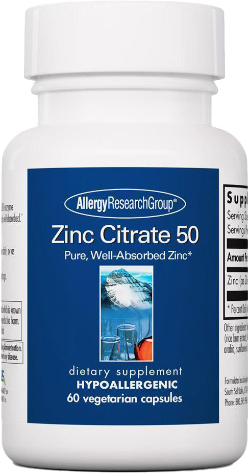 Zinc Citrate 50, 50 mg, 60 Vegetarian Capsules , Brand_Allergy Research Group