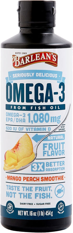 Omega-3 from Fish Oil, 1080 mg Omega-3 EPA and DHA and 600 IU Vitamin D3, Mango Peach Flavor, 16 Fl Oz (454 g) Oil , 20% Off - Everyday [On]