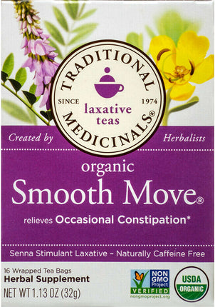 Organic Smooth Move® relieves Occasional Constipation, 1.13 Oz (32 g) - 16 Tea Bags , Brand_Traditional Medicinals Teas Form_Tea Bags Size_16 Count