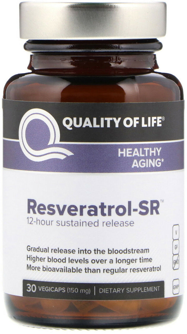 Resveratrol-SR™ 12-Hour Sustained Release, 150 mg, 30 Vegetarian Capsules , Brand_Quality of Life Form_Vegetarian Capsules Potency_150 mg Size_30 Caps