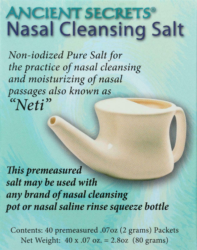 Nasal Cleansing Salt with Non-Iodized Pure Salt, 40 x 0.07 Oz (2 g) Packets , Brand_Ancient Secrets Form_Powder Packets Size_40 Count