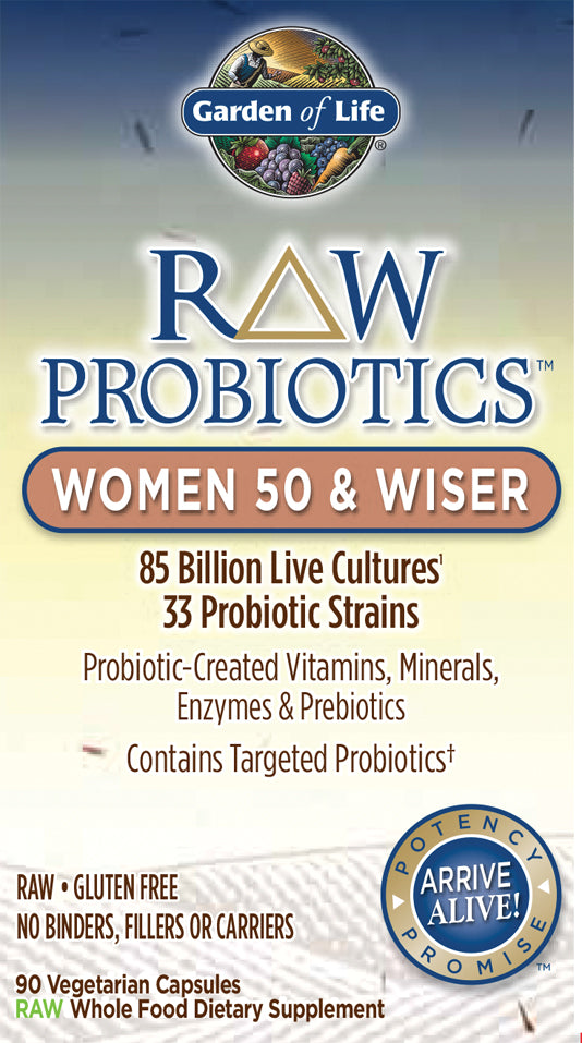 Raw Probiotics™ Women 50 & Wiser, 90 Vegetarian Capsules , Brand_Garden of Life Form_Vegetarian Capsules Size_90 Caps