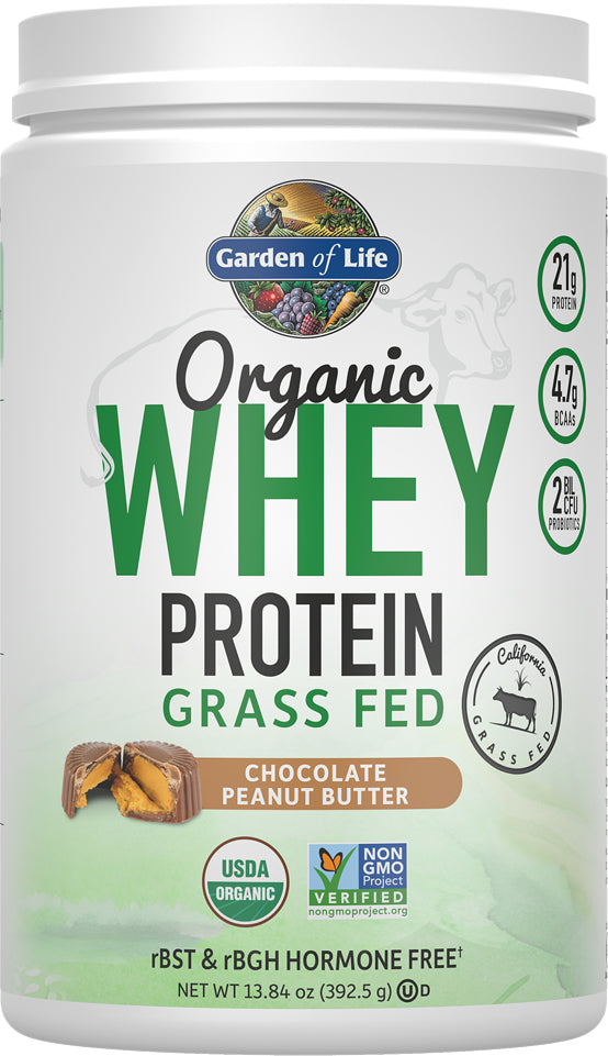 Organic Grass-Fed Whey Protein, Peanut Butter Flavor, 13.84 Oz (392.5 g) Powder , Brand_Garden of Life Flavor_Peanut Butter Form_Powder Size_13.84 Oz