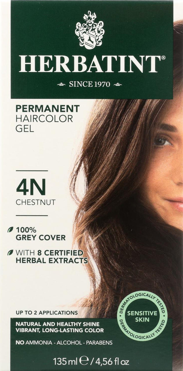 Permanent Herbal Hair Color Gel 4N Dark Chestnut, 4.56 Fl Oz (135 mL) Gel , Brand_Herbatint Form_Gel Size_4 Fl Oz