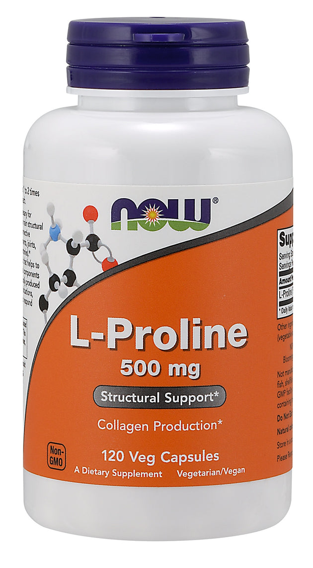 L-Proline 500 mg, 120 Veg Capsules , Brand_NOW Foods Form_Veg Capsules Potency_500 mg Size_120 Caps