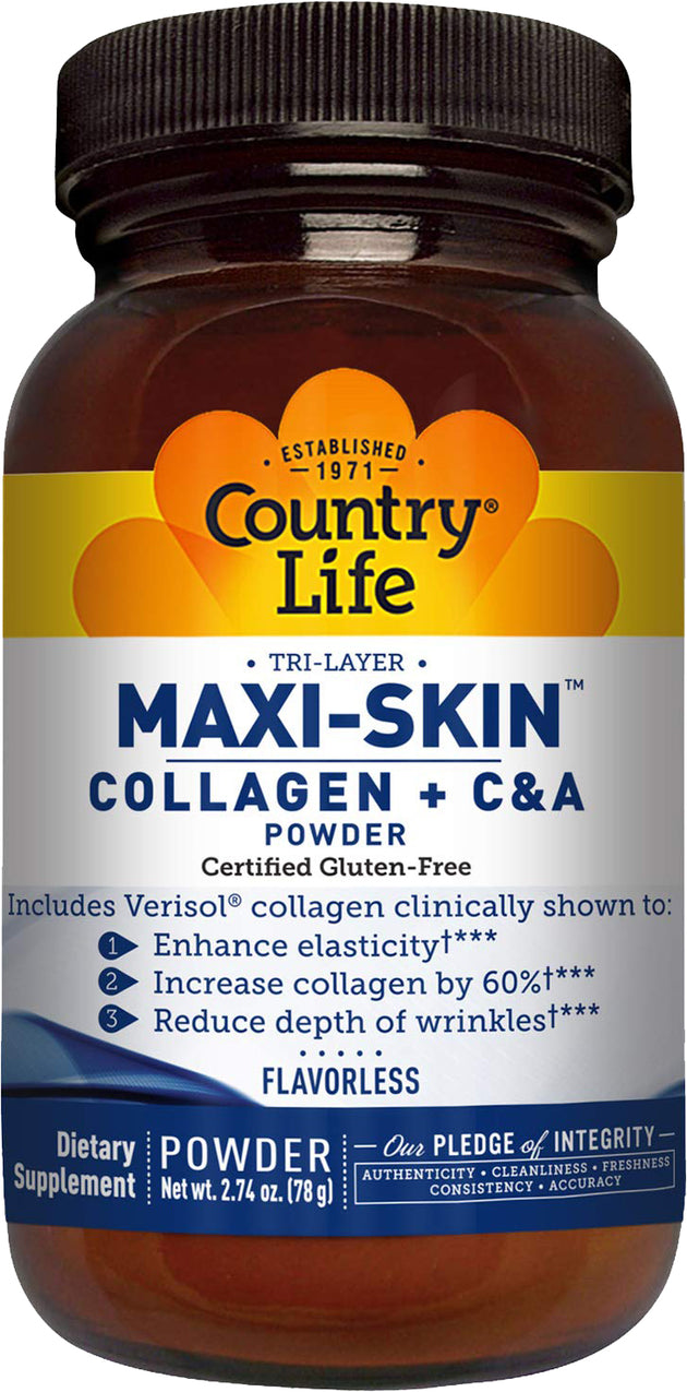 Maxi-Collagen™ Collagen + Vitamins C & A, Flavorless Powder, 2.74 oz (78 Grams) , Brand_Country Life Form_Powder Size_2.74 Oz