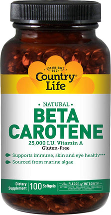 Natural Beta Carotene 25000 IU, 100 Softgels