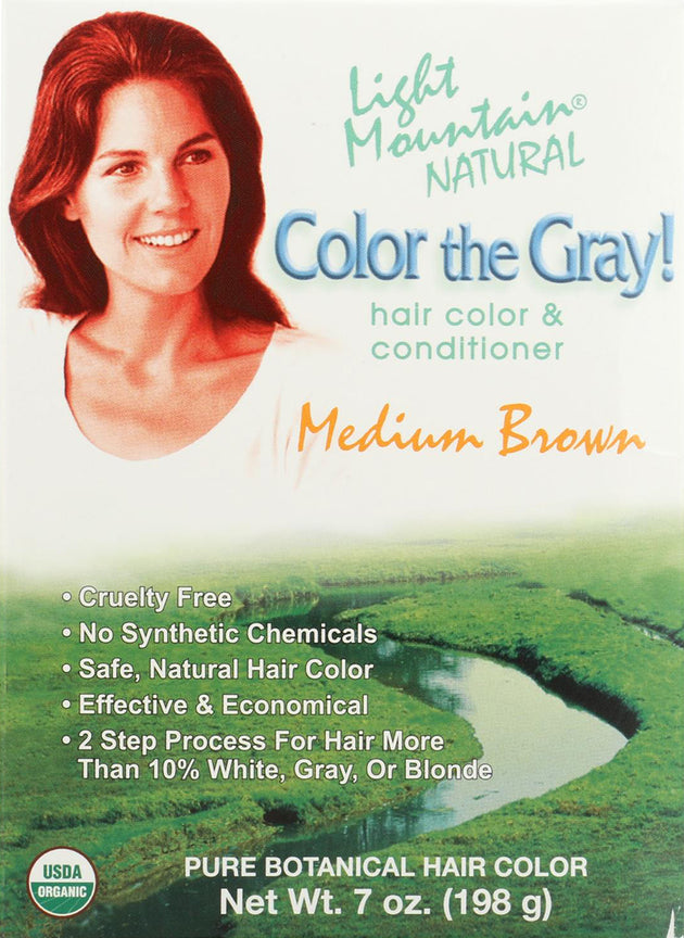 Natural Hair Color & Conditioner Color the Gray!, Medium Brown, 7 Oz (198 g) , Brand_Light Mountain Form_Hair Dye Size_7 Oz