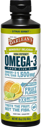 Omega-3 from Fish Oil, 1500 mg Omega-3 EPA DHA, Citrus Sorbet Flavor, 16 Fl Oz (454 mL) Oil
