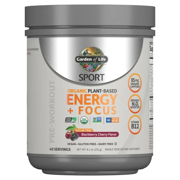 SPORT Organic Plant-Based Energy + Focus Sugar Free Blackberry Cherry, 8.1oz (231g) Powder ,