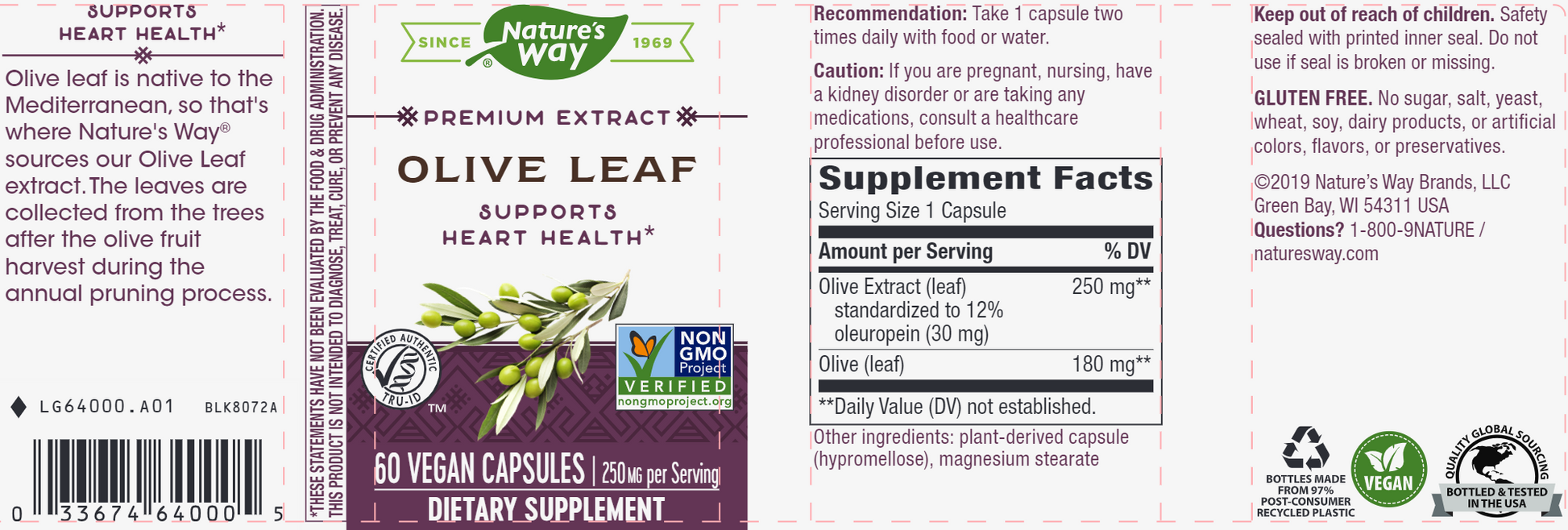 Olive Leaf 250 mg, 60 caps ,