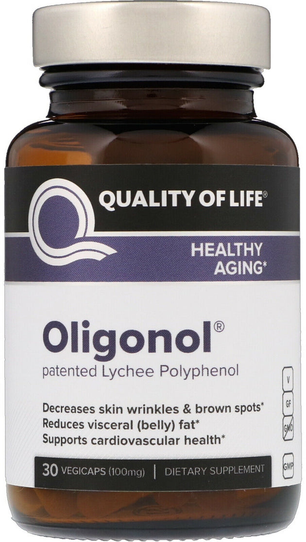 Oligonol® patented Lychee Polyphenol, 100 mg, 30 Vegetarian Capsules , Brand_Quality of Life Potency_100 mg Size_30 Caps