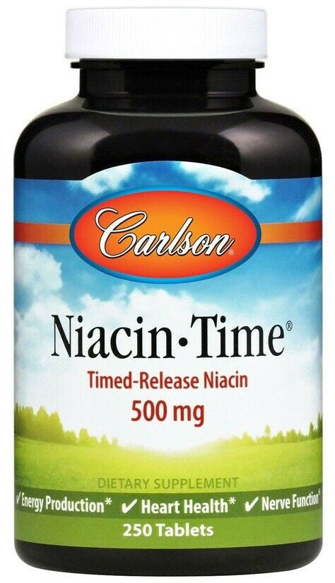 Niacin-Time, 500 mg, 250 Tablets , Brand_Carlson Labs Form_Tablets Potency_500 mg Size_250 Tabs