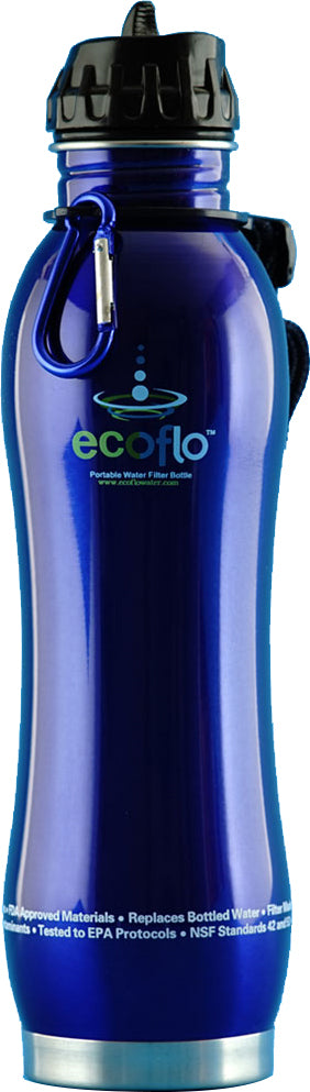 Ecoflo Stainless Steel Filter Bottle, Blue, Holds 27 Fl Oz (800 mL) , Brand_Ecoflo Water Form_Bottle Size_1 Count