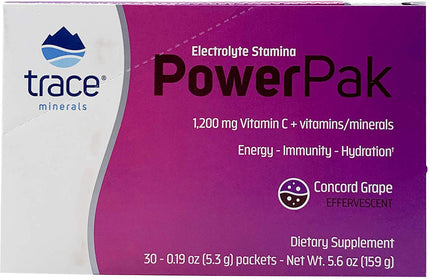 Electrolyte Stamina PowerPak, Concord Grape Flavor, 30 x 0.19 Oz (5.3 g) Powder Packets , Brand_Trace Minerals Flavor_Concord Grape Form_Powder Size_0.19 Oz