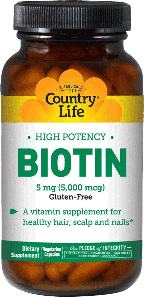 High Potency Biotin 5 mg, 60 Capsules , Brand_Country Life Form_Capsules Potency_5 mg Size_60 Caps