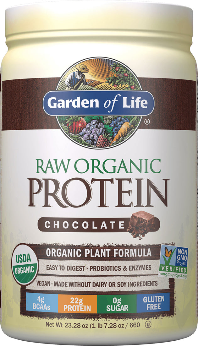 Raw Organic Protein Powder, Chocolate Flavor, 23.28 Oz (660 g) Powder , Brand_Garden of Life Flavor_Chocolate Form_Powder Size_23.28 Oz