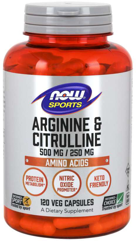 Arginine & Citrulline 500 mg / 250 mg, 240 Veg Capsules , Brand_NOW Foods Form_Veg Capsules Potency_500 mg Size_240 Caps