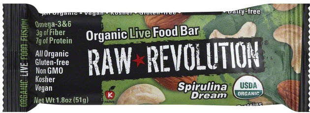 Organic Live Food Bar, Spirulina Dream Flavor, 1.8 Oz (51 g) Bar , Brand_Raw Revolution Flavor_Spirulina Dream Form_Bar Size_1.8 Oz
