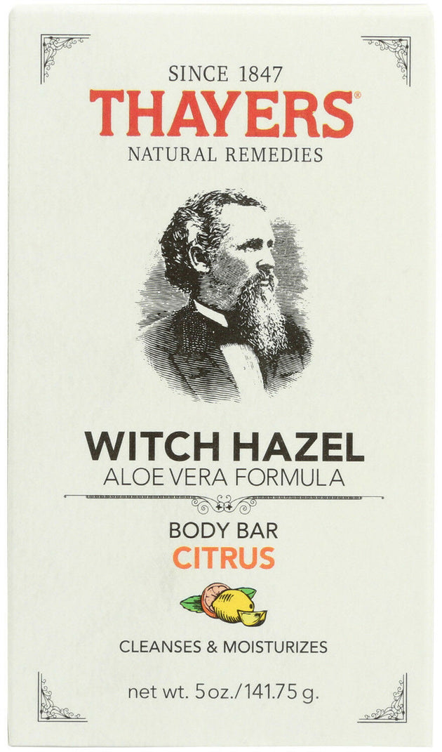 Witch Hazel Aloe Vera Formula Body Bar, Citus Fragrance, 5 Oz (141.75 g) Bar , Brand_Thayers Form_Bar Size_5 Oz