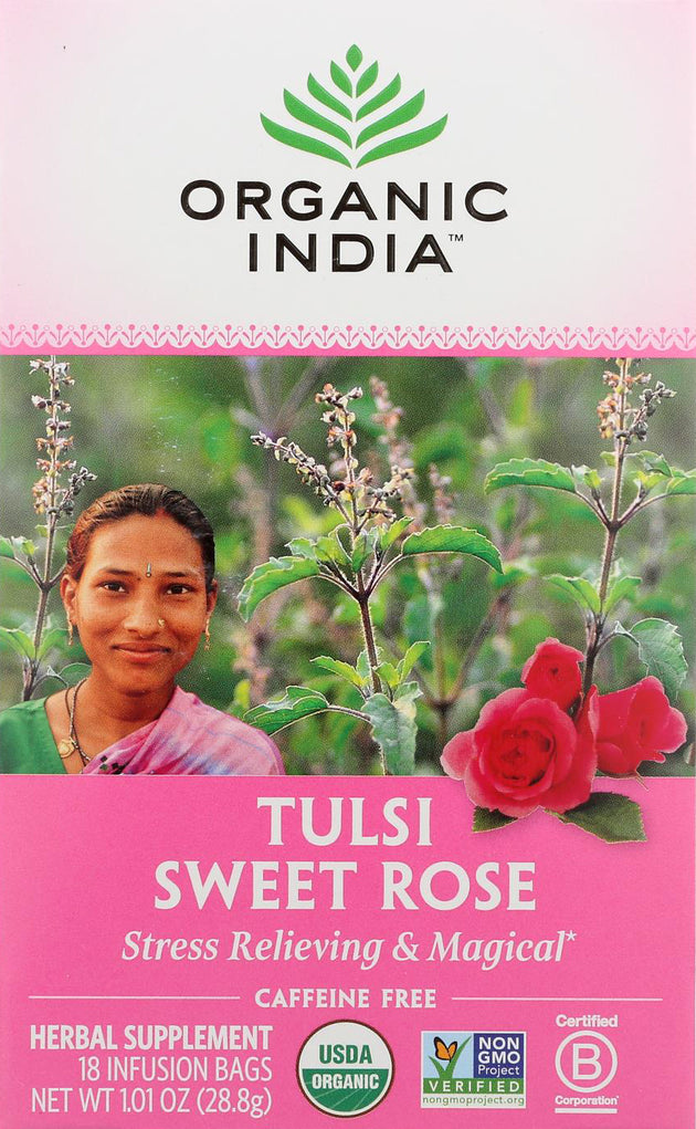Tulsi Sweet Rose, 1.01 Ounce (28.8 g) 18 Tea Bags , Brand_Organic India Form_Tea Bags Size_18 Count