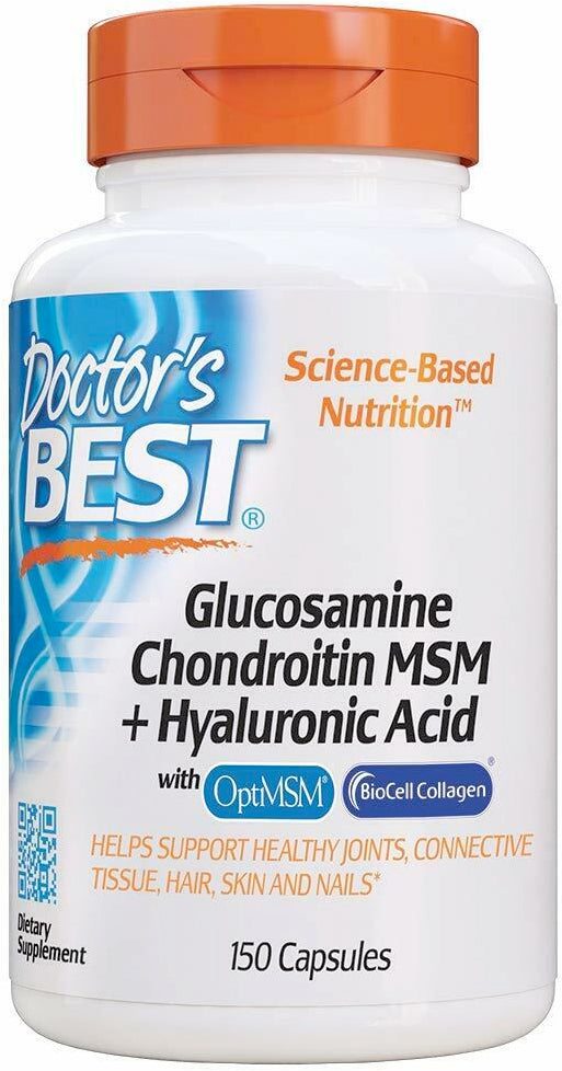 Glucosamine Chondroitin MSM + Hyaluronic Acid with OptiMSM and BioCell Collagen, 150 Capsules , Brand_Doctor's Best Form_Capsules Size_150 Caps