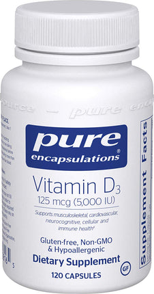 Vitamin D3 125 mcg (5,000 IU), 120 Capsules , Brand_Pure Encapsulations Form_Capsules Not Emersons Potency_5000 iu Size_120 Caps