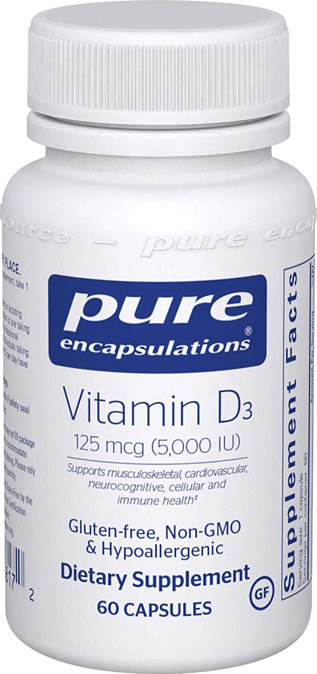 Vitamin D3 125 mcg (5,000 IU), 60 Capsules , Brand_Pure Encapsulations Form_Capsules Not Emersons Potency_5000 iu Size_60 Caps