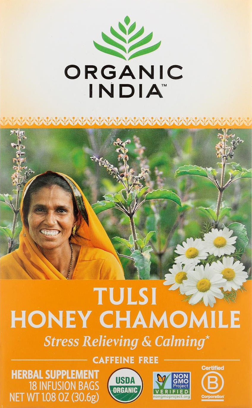 Tulsi Honey Chamomile, 1.08 Ounce (30.6 g) 18 Tea Bags , Ayurveda Brand_Organic India Form_Tea Bags Size_18 Count