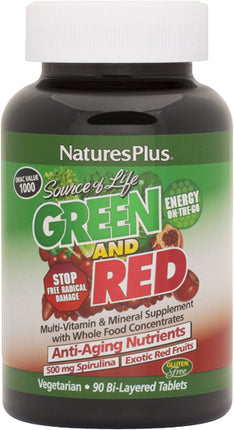 Source of Life® Green and Red Spirulina 500 mg, 90 Vegetarian Bilayer 45 - Tablets , Brand_Nature's Plus Form_Tablets Potency_500 mg Size_90 Tabs