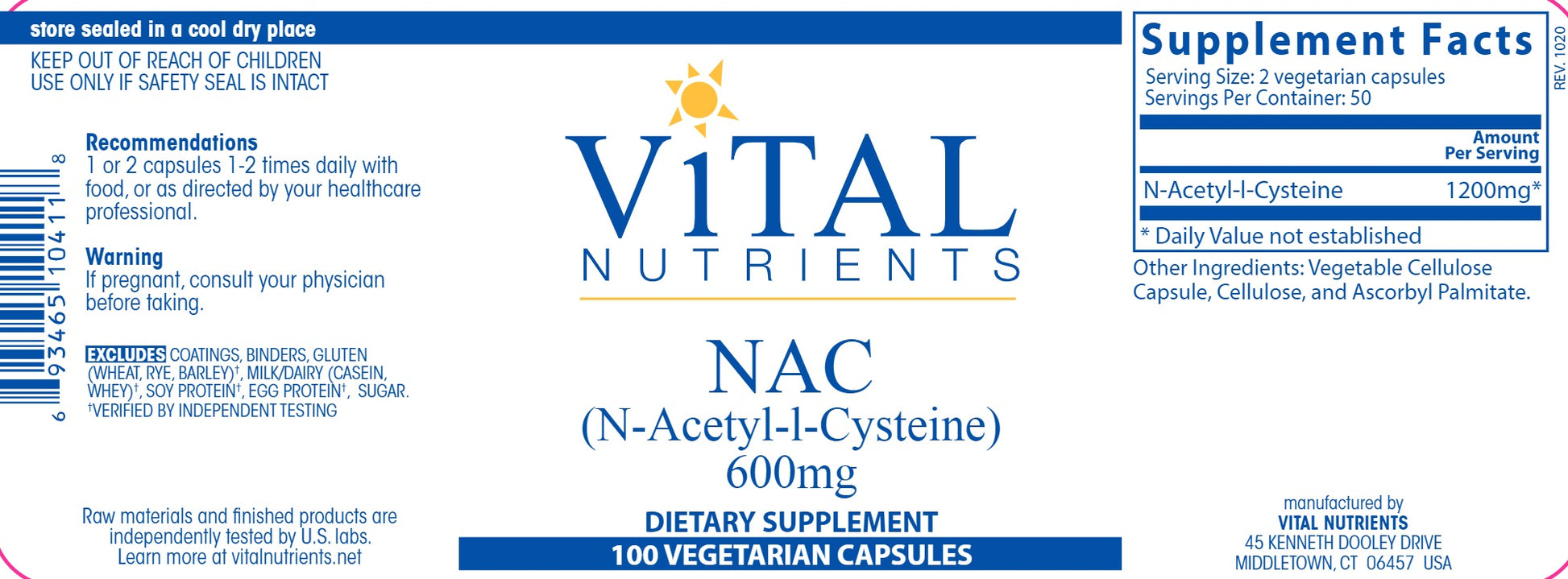 NAC, 600 mg, 100 vegcaps ,