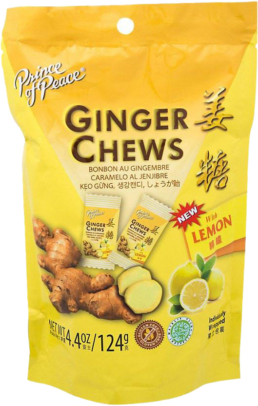 Ginger Chews, Lemon Flavor, 4.4 Oz (124 g) Chews , Brand_Prince of Peace Flavor_Lemon Form_Chews Size_4.4 Oz