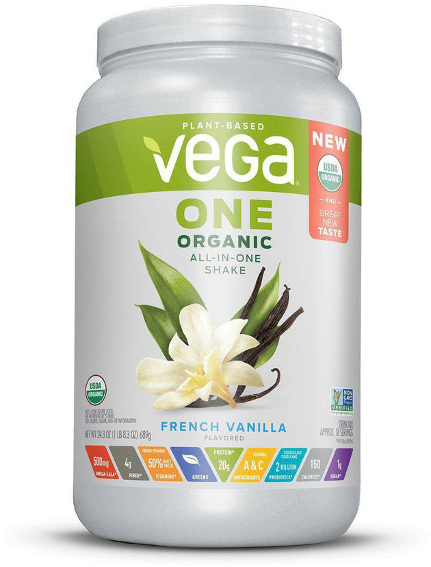 Vega One® Organic All-in-One Shake, French Vanilla Flavor, 9 servings, 12.2 oz , Brand_Vega Flavor_Vanilla Form_Powder Size_12 Oz