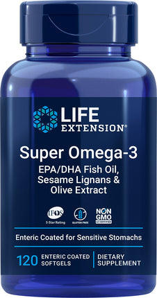 Super Omega-3 EPA/DHA Fish Oil, Sesame Lignans & Olive Extract (Enteric Coated) ,