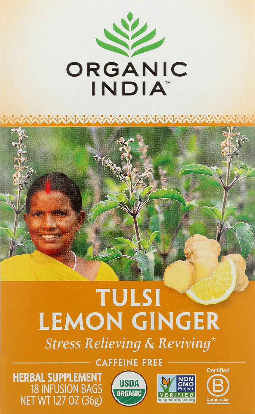 Tulsi Lemon Ginger, 1.27 Ounce (36 g) 18 Tea Bags , Ayurveda Brand_Organic India Form_Tea Bags Size_18 Count