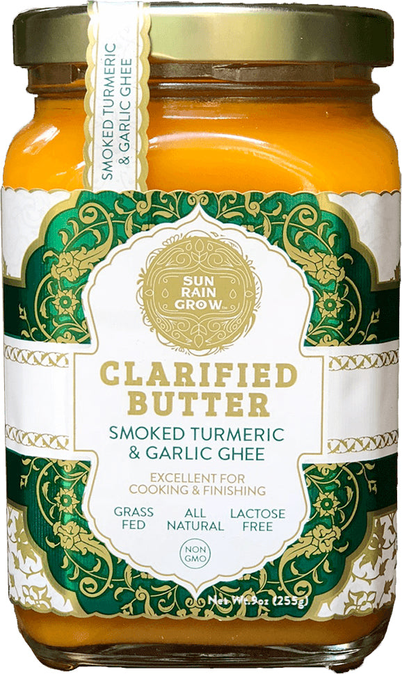 Clarified Butter Ghee with Smoked Turmeric & Garlic, 9 Oz (255 g) Butter , Brand_Sun Rain Grow Form_Butter Size_9 Oz