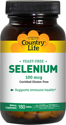 Selenium 100 mcg, Yeast Free, 180-Count by Country Life , Brand_Country Life Form_Tablets Potency_100 mcg Size_180 Tabs