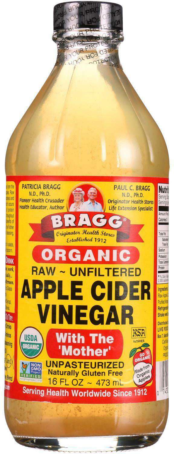 Raw ~ Unfiltered Apple Cider Vinegar with the 'Mother' - Unpasteurized, 16 Fl Oz (473 mL) Liquid , Brand_Bragg Flavor_Natural Form_Liquid Size_16 Oz