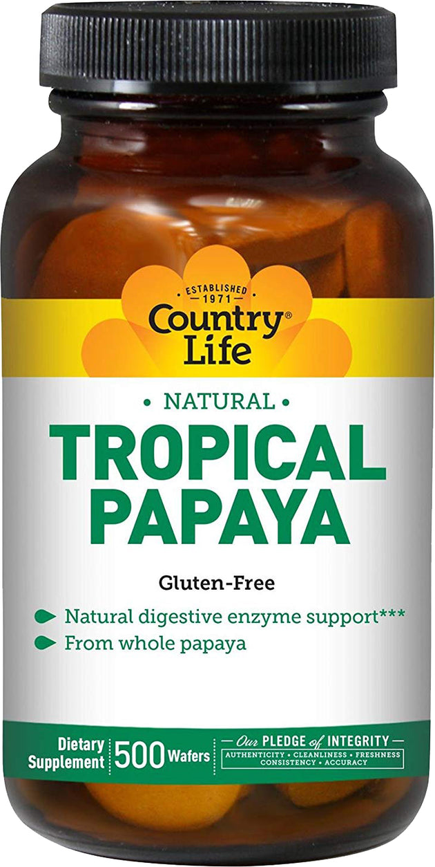 Natural Tropical Papaya, 500 Chewable Wafers , Brand_Country Life Form_Chewable Wafers Size_500 Chewables