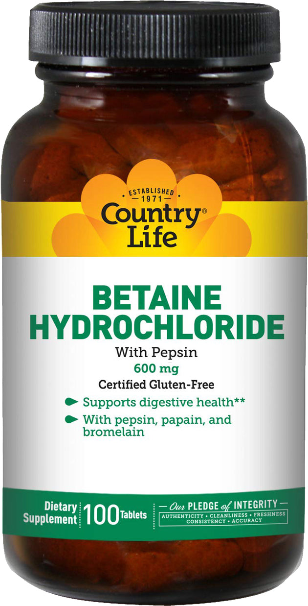Betaine Hydrochloride 600 mg, 100 Tablets , Brand_Country Life Form_Tablets Potency_600 mg Size_100 Tabs