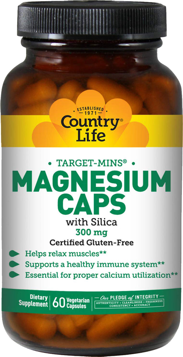Magnesium Caps with Silica 300 mg, 60 Vegetarian Capsules , Brand_Country Life Form_Vegetarian Capsules Potency_300 mg Size_60 Caps