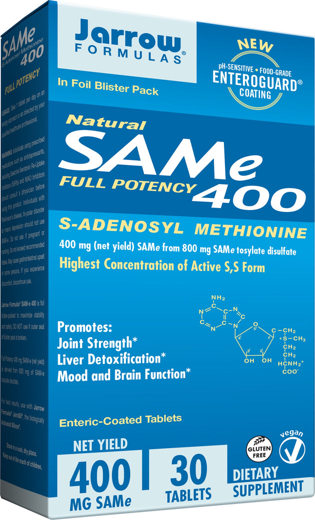 Natural SAM-e (S-Adenosyl-L-Methionine) 400, 400 mg, 30 Enteric-Coated Tablets , Brand_Jarrow Formulas Form_Enteric-Coated Tablets Potency_400 mg Size_30 Tabs