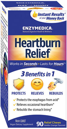 Heartburn Relief, 90 Chewables , Brand_Enzymedica Form_Chewables Size_90 Chews