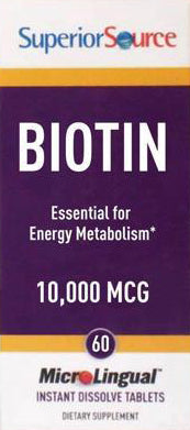 Biotin, 10000 mcg, 60 Instant Dissolve Tablets , Brand_Superior Source Form_Instant Dissolve Tablets Potency_10000 mcg Size_60 Tabs