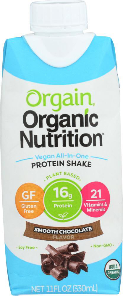 Organic Nutrition™ Vegan All-in-One Protein Shake, 20 g Protein, Chocolate Flavor, 11 Fl Oz (330 mL) Liquid , Brand_Orgain Flavor_Chocolate Form_Liquid Potency_20 g Size_11 Fl Oz
